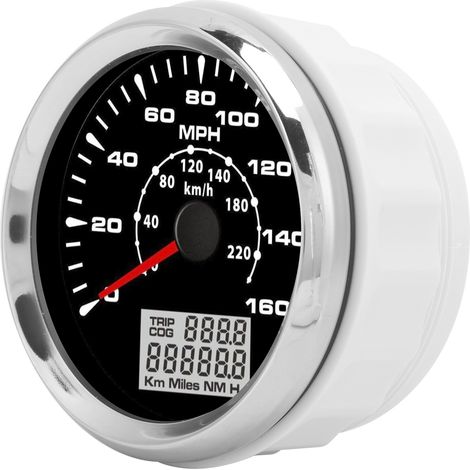 Compteur GPS 85mm 160MPH 220KM/H Cadran Noir Lunette Argentée Étanche IP67 pour Voiture Bateau Yacht Camping-Car (1/5)