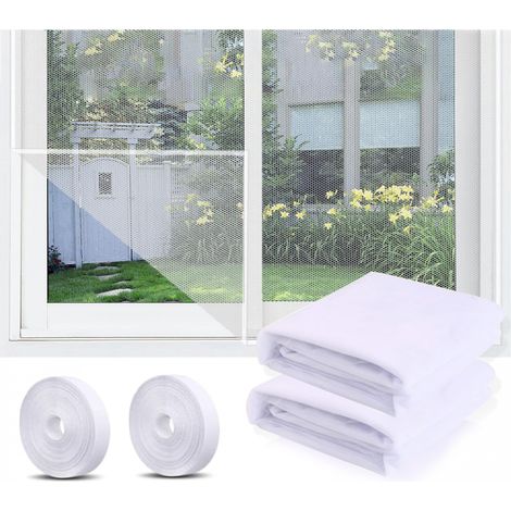 Moustiquaire Fenêtre Écran Filet Insecte en Maille Avec 4 Auto Rubans Adhésifs 150 x 180 cm 2 Pièces 180 cm 150 x Blanc (1/5)