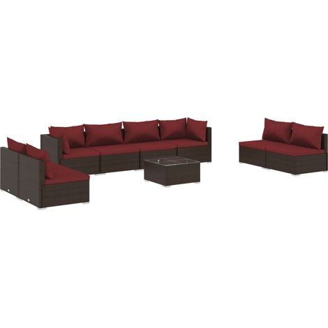 Set muebles de jardín 9 piezas y cojines ratán sintético marrón vidaXL (1/5)