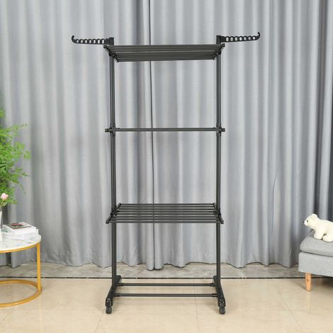 DASCK - Stendino Pieghevole 3 Livelli Regolabile 75-126 cm con Ruote - Nero (1/4)