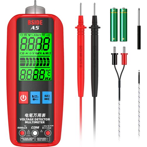 A5 Multimètre Numérique Intelligent Testeur de Courant Automatique Grand Écran Voltmètre Multifonction avec NCV VFD Teseur de Tension Résistance Capacité Fréquence Continuité Diode Température (1/5)