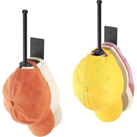 Set aus zwei Baseballkappenhaltern aus Edelstahl – wandmontierter Klebeorganizer, platzsparend, stabil & für Mützen und Hüte geeignet - Crezuo (1/4)