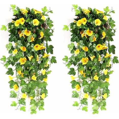 2 pièces Fleurs artificielles pendantes d'extérieur Gloria Mattutine fleurs artificielles tombantes d'intérieur, plantes artificielles pour décorations de mariage, jardin, mur, balcon,GU.B/bon