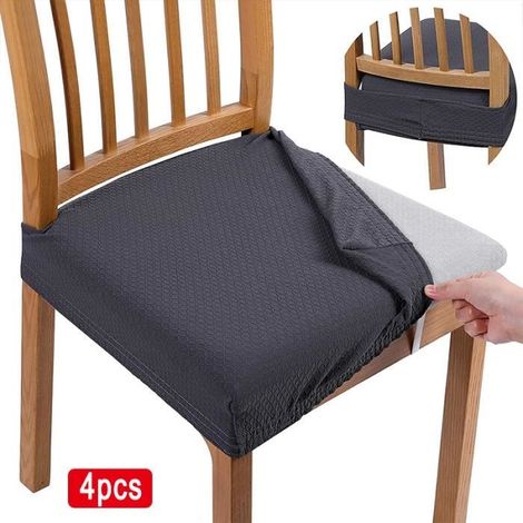 4 stretchable jacquard  seat covers for dining chairs, removable and washable (dark gray).