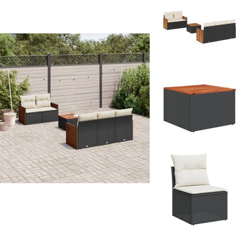 Salon de jardin 6 pcs avec coussins noir résine tressée - Ensemble Salon De Jardin - Meuble De Jardin - Mobilier Extérieur - Salon De Jardin Design - Chaise Longue (1/5)