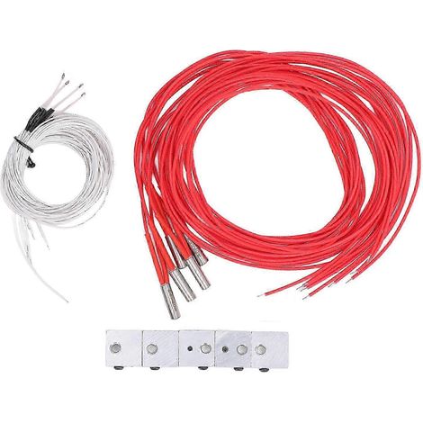MK7/MK8 Aluminium-Heizblock für 3D-Drucker, 5-teiliges Set, 100K-Thermistor mit 1 m Kabel, 24V 40W Heizpatrone, Hochleistungs-Ersatzset (1/5)
