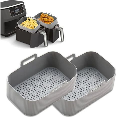 2 Pcs. Heißluftfritteuse Panier De Silicone Accessoires De Remplacement, Friteuse Airfryer De Silicone Grille De Remplacement Luftfritteuse Silikonkorb Ustensiles De Cuisine Ofenzubehör, Gris (1/5)