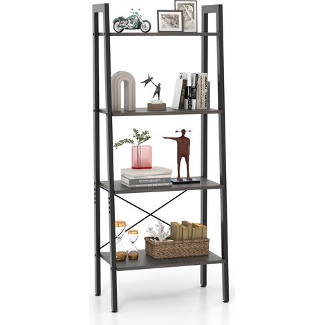 Libreria industriale portaoggetti 56 x 34 x 138 cm con 4 ripiani portaoggetti stabili e antideragliamento in metallo nero 200010697