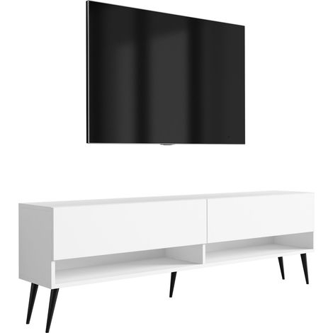 Meuble TV 170 cm Blanc Mat, pieds obliques noirs, 170 × 32 × 52 cm (1/5)