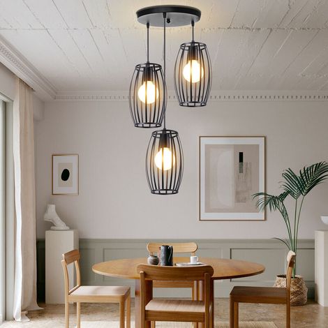 3 Lumières Lustre Suspension Vintage Lustre Style Geometrique Lampe de Suspension en Forme de Cage pour Chambre à Coucher, Salon, Salle à Manger, Cuisine - 19 CM, Noir BLOW (1/5)