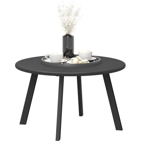Kleiner runder Couchtisch/Beistelltisch mit rutschfesten Füßen, für den Garten, Metall, Ø 70 x 42 cm, anthrazitgrau