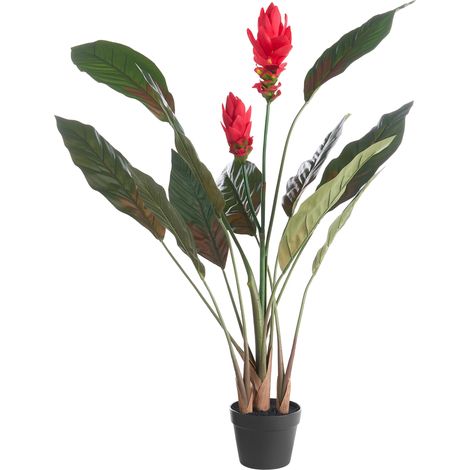 Planta artificial en maceta con flores decoración moderna de plástico para interiores hecha a mano 130 cm rojo Purpurata (1/5)
