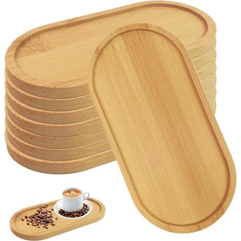 8er-Pack ovale Bambustabletts, 10 x 20 x 1 cm, Holztablett, kleiner Servierteller, Holz, Bambustablett, Servierbrett, Untersetzer, Bambusuntersetzer für Tee, Brot, Kuchen, Festtagssnacks, Kaffee (1/5)