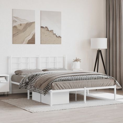 Bettgestell mit Kopfteil Metall Weiß 160x200 cm