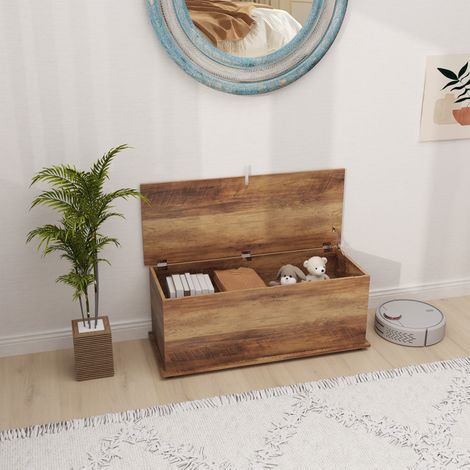 Coffre de rangement. banc de rangement avec couvercle rabattable et charnières de sécurité. 100 x 40 x 40 cm. marron