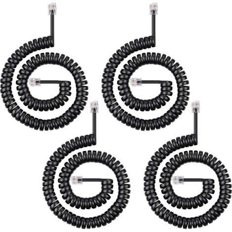 Telefonkabel – 4 Stück – Schwarzes PVC – 3 m Spiralkabel – Kompatibel mit RJ9, RJ10 und RJ22 – Für Büro und Haushalt (1/5)