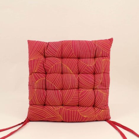 Galette de chaise rouge motifs feuillage 40cm (1/5)