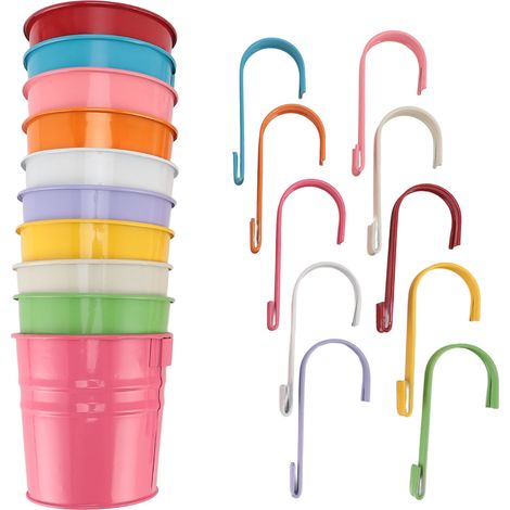 Lot de 10 pots de fleurs suspendus décoratifs en fer, détachables et munis de trous de drainage, pour une utilisation intérieure et extérieure. (1/5)