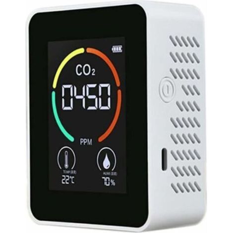 Détecteur de dioxyde de carbone CO2 pour la qualité de l'air, la température et l'humidité, mesure rapide du CO2, blanc (1/5)