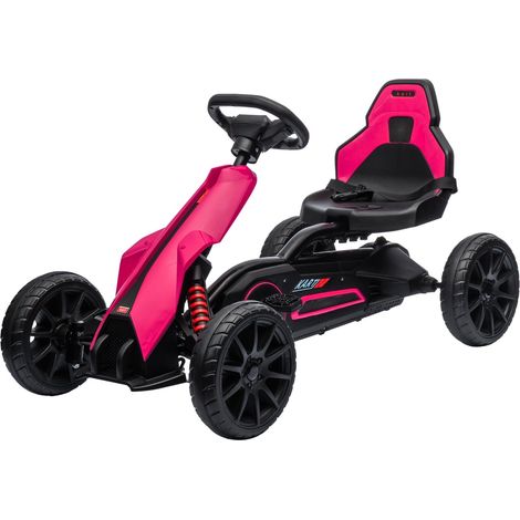 Kart de pedales con freno de mano, asiento regulable, marcha adelante y atrás, vehículo de pedales vehículo infantil Kettcar para niños de 3 a 8 años rosa Aosom
