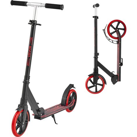 Roller für Kinder ab 8 Jahren, Jugendliche und Erwachsene, 2 Räder, verstellbarer Lenker, rutschfestes Trittbrett, faltbar, 99,8 kg, schwarz-rot, erhöhte Stabilität (1/5)