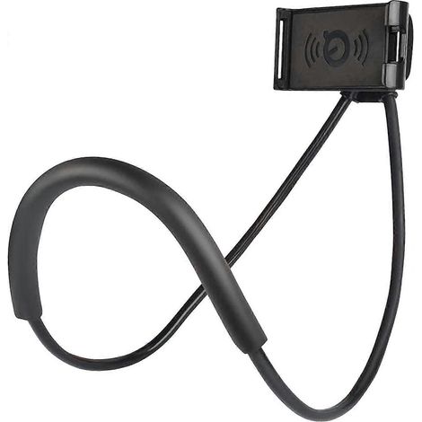 Le support de téléphone tour de cou avec clip mains libres peut être fixé sur un lit ou une table et est rotatif, compatible avec les appareils iOS et les tablettes. (1/3)