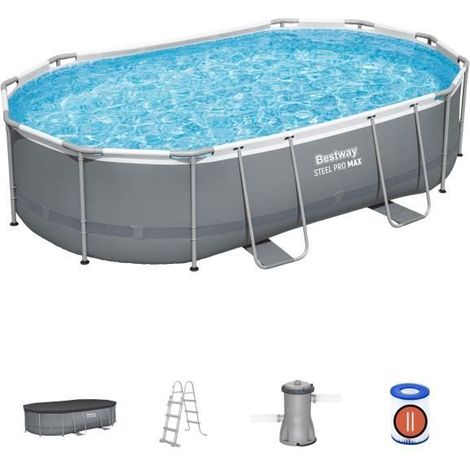 Bestway – Piscine hors sol ovale Steel Pro Max™ 488 x 305 x 107 cm – Filtration à cartouche – Échelle incluse – Structure tubulaire en acier (1/5)