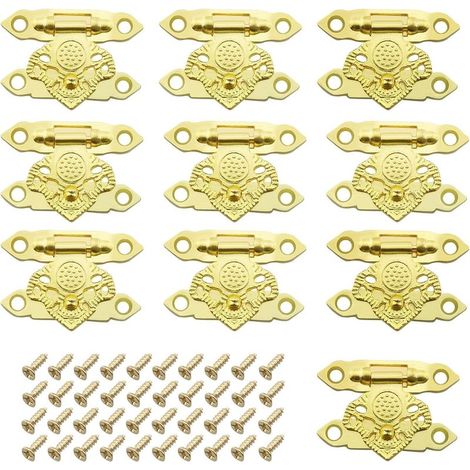 Lot de 10 fermoirs à boucle dorée,fermeture décorative,charnières de petite boîte,crochet de verrouillage ancien pour boîte en bois,tiroir,boîte à bijoux,bricolage,avec vis (1/5)