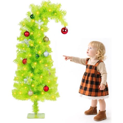 Sapin de Noël Artificiel Pré-Éclairé 90cm avec 150 LED Chaudes et Décorations Incluses, Arbre de Noël Pliable avec Boules et Accessoires,Support Métallique,Décoration Festive Complète pour Maison90 cm