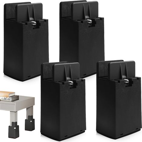 4 pièces Rehausseur de meuble 10 cm, Rehausseur de lit réglable avec pince à vis, Rehausseur de table, Rehausseurs de chaise à forte charge, Rehausseurs de lit pour largeur de 10 (1/5)