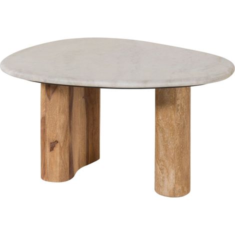 Couchtisch Sheesham 70x65x35 natur sandgestrahlt lackiert / Marmor weiß ORGANIC COLLECTION 32 (1/4)