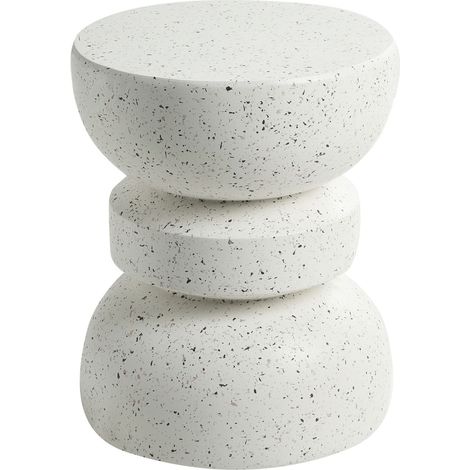 Tavolino in fibra di vetro MgO con piano rotondo a forma di clessidra con effetto terrazzo bianco Faliro (1/5)