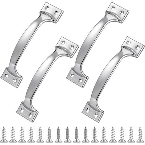 Garage Door Handles - 4 Pack Stainless Steel Garage Door Handles with 16 Screws, 6 Inches Long, Heavy Duty for Mosquito Net, Sheds and Outdoor Wooden Fences, Silver (1/5)