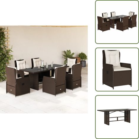 The Living Store Ensemble à manger de jardin et coussins 7 pcs marron rotin - Salon De Jardin - Meuble De Jardin - Set Salon De Jardin - Table De Jardin - Chaises De Jardin