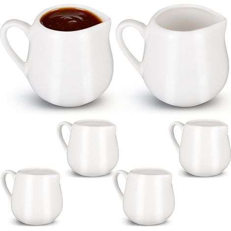 Pichets à Lait Lot de 6 Poignée Confortable de Pendaison de Crémaillère Design Créatif en Céramique Blanche Maison (1/5)