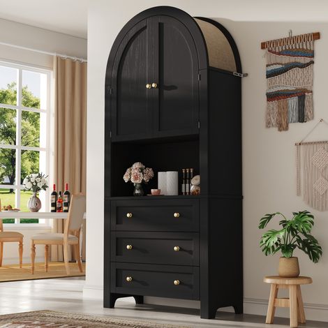 REDOM - Colonne de rangement 70x35x180cm voûte décorative MDF avec tiroirs noir (1/5)