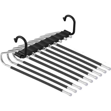 1 Pcs Cintre Pantalon, 9 en 1 Cintres pour Pantalons Acier Inoxydable, Antidérapants Pliables Porte-Pantalons, Multifonctions Cintre Gain Place pour Écharpes, Jeans, Vêtements, Serviettes (1/4)