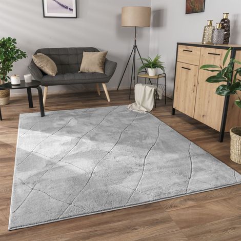 Paco Home Teppich Wohnzimmer Schlafzimmer Kurzflor Boho Skandi Raute 3D Grau Anthrazit 120x160 cm, Grau 2
