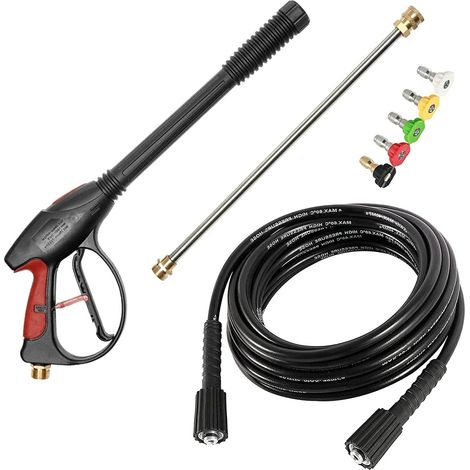 Pistolet de nettoyage haute pression avec 5 buses de pulvérisation amovibles, tuyau de 8 m et lance, buse de pulvérisation réglable haute pression pour Kärcher K2 K3 K4 K5 K6 K7 (1/4)