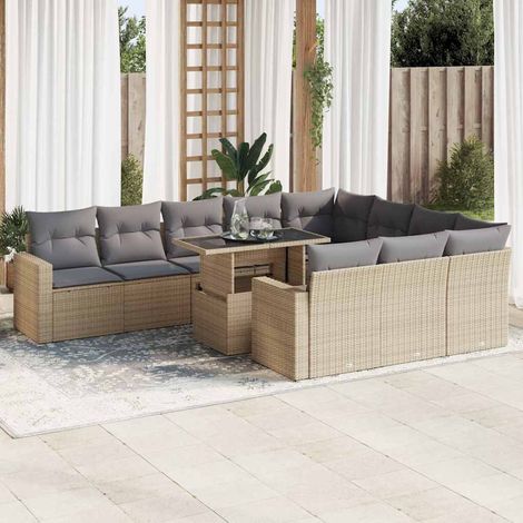 Salon de jardin 11 pcs avec coussins beige résine tressée (1/5)
