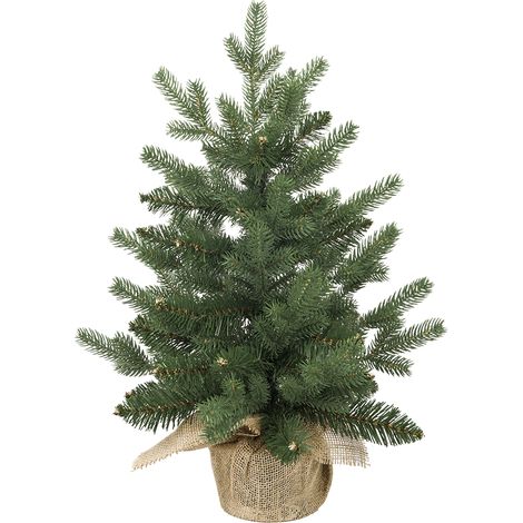 Petit sapin de Noël artificiel de table 60 cm avec pot en jute - Épicéa commun - Little Grove (1/4)