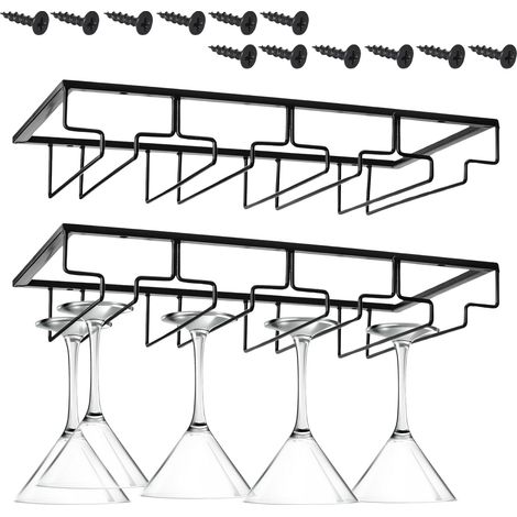 2 Pièces Porte-Verres à Pied Suspendu en Métal - 4 Rangs avec Vis, Support pour 8 à 12 Verres à Vin Sous Armoire - pour Cuisine Bar Restaurant (1/5)