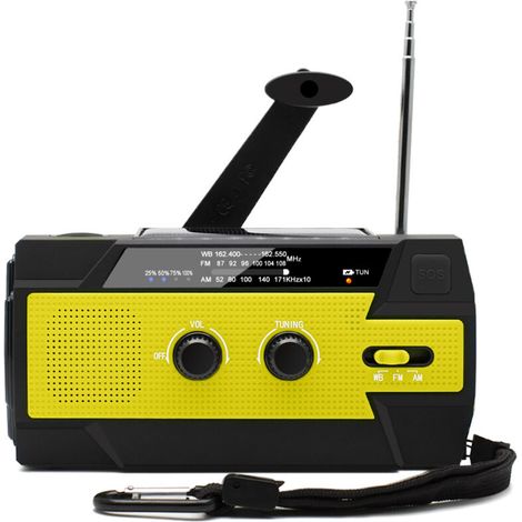 Radio portatile a energia solare con manovella, radio a dinamo ricaricabile con AM/FM/WB, batteria ricaricabile integrata da 4000 mAh, 4 modalità, torcia a LED, allarme SOS per emergenze all'aperto, c