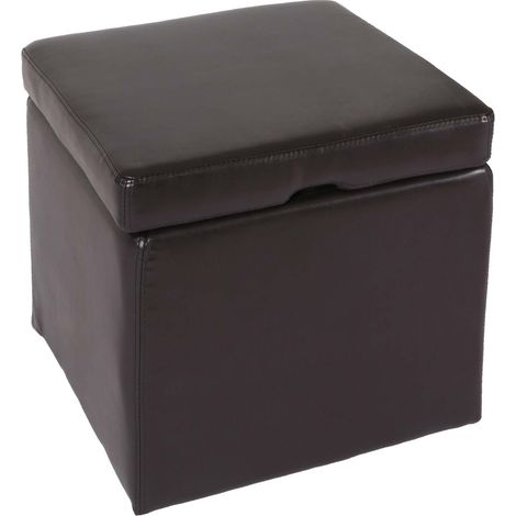 Hocker Sitzwürfel Sitzhocker Aufbewahrungsbox Carrara, mit Deckel, Leder + Kunstleder, 45x44x44cm MVG braun