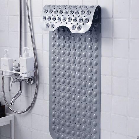 40 x 100 cm große, rutschfeste Duschmatte aus PVC, langer Streifen mit Saugnäpfen für das Badezimmer, grau (1/5)