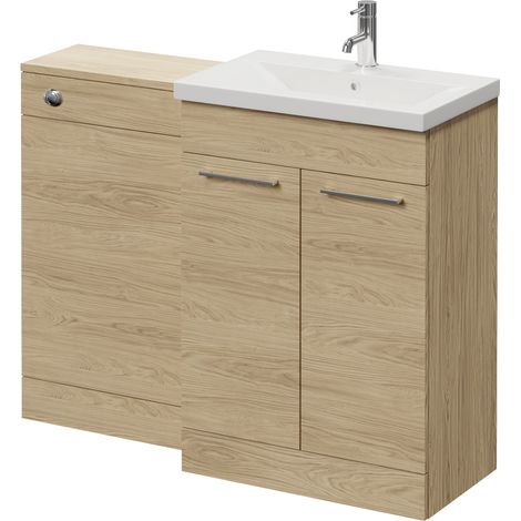 Napoli 390 Light Oak 1100mm 2 Door Vanity Unit Toilet Suite with Glide Basin - 1100mm - Chrome 160mm HandleWithout Kingston Toilet Pan