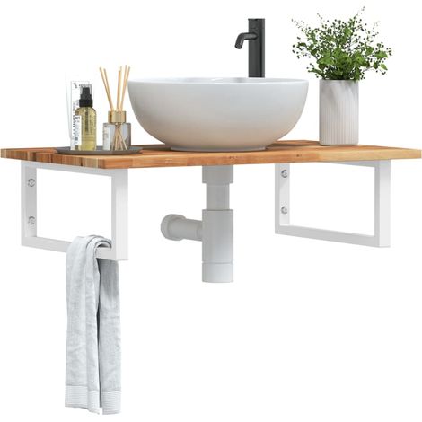 Estante de lavabo de pared acero y madera maciza de acacia