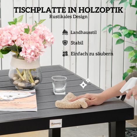 Table de jardin Outsunny 4 places, table repas aluminium noir, mobilier extérieur salon, matière plastique facile d'entretien, 78x78x74 cm (1/4)
