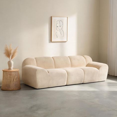 Canapé beige en chenille polyester 233 x 91 x 61 cm (1/5)