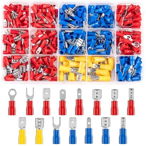 280 Stück Crimp-Elektroklemmen, 15 verschiedene Arten von Elektroklemmen 0,5 bis 6,0 mm², Crimpverbinder, Sortiment an Flach- und Rundklemmen für Autos, Motorräder und Elektrofahrzeuge